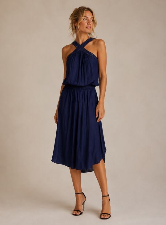 Ramy Brook Dresses & Skirts - Ramy Brook Studded Autumn Navy Midi Dress XS Wedding Guest Coquette Girl